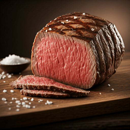 Grilled arrachera slices with sea salt and warm editorial lighting.