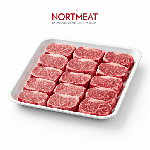 Tray of vacuum-sealed portion-controlled steaks in a clean facility.